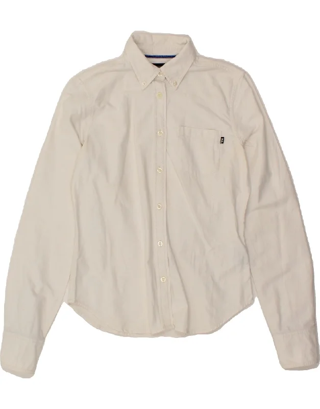 POLO RALPH LAUREN Womens Shirt UK 10 Small White Cotton Casual Ruffle Short Shirt