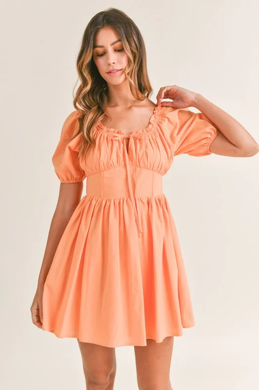 Poplin Mini Dress w/ Corset Detail Fashionable Lace-Trim Mini Dress