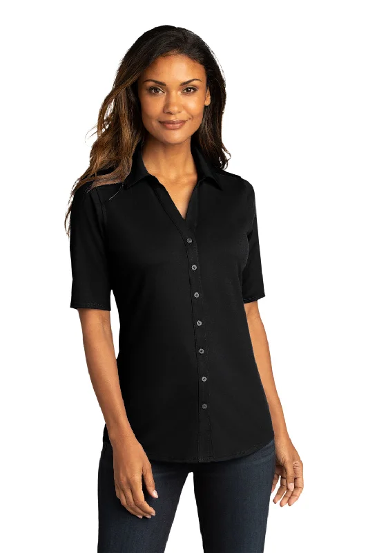 Port Authority Womens City Moisture Wicking Short Sleeve Button Down Shirt - Black Comfortable Stretch Short Shirt Port Authority Womens City Moisture Wicking Short Sleeve Button Down Shirt - Black Comfortable Stretch Short Shirt
