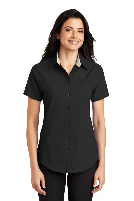 Port Authority Womens Easy Care Wrinkle Resistant Short Sleeve Button Down Shirt - Black Comfortable Ribbed Short Sleeve Port Authority Womens Easy Care Wrinkle Resistant Short Sleeve Button Down Shirt - Black Comfortable Ribbed Short Sleeve