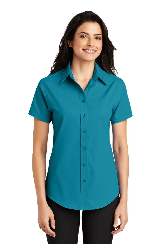 Port Authority Womens Easy Care Wrinkle Resistant Short Sleeve Button Down Shirt - Teal Green Elegant Draped Short Shirt Port Authority Womens Easy Care Wrinkle Resistant Short Sleeve Button Down Shirt - Teal Green Elegant Draped Short Shirt