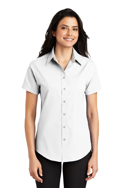 Port Authority Womens Easy Care Wrinkle Resistant Short Sleeve Button Down Shirt - White Relaxed Fit Short Tunic