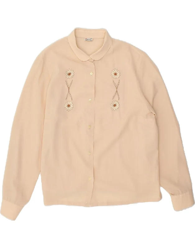 PRIMAVERA FIRENZE Womens Shirt Blouse IT 49 XL Beige Classic Short Sleeve Tunic