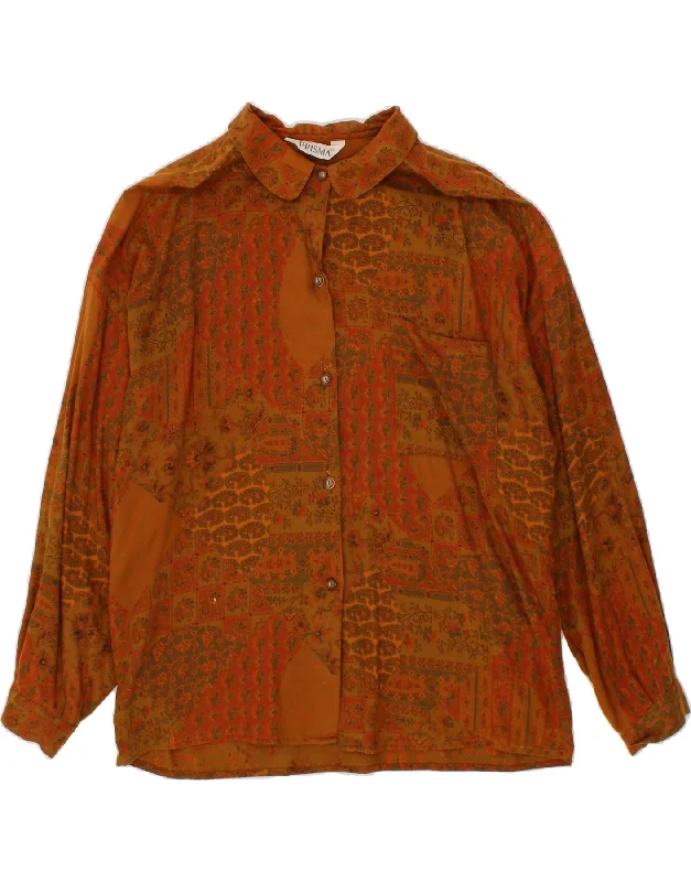 PRISMA Womens Shirt IT 48 XL Brown Floral Cotton Relaxed Cotton Short Blouse