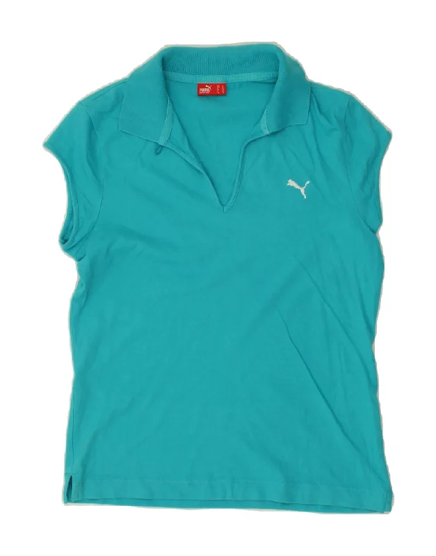 PUMA Womens Polo Shirt UK 14 Large Blue Cotton Cozy Loose Fit Short Sleeve