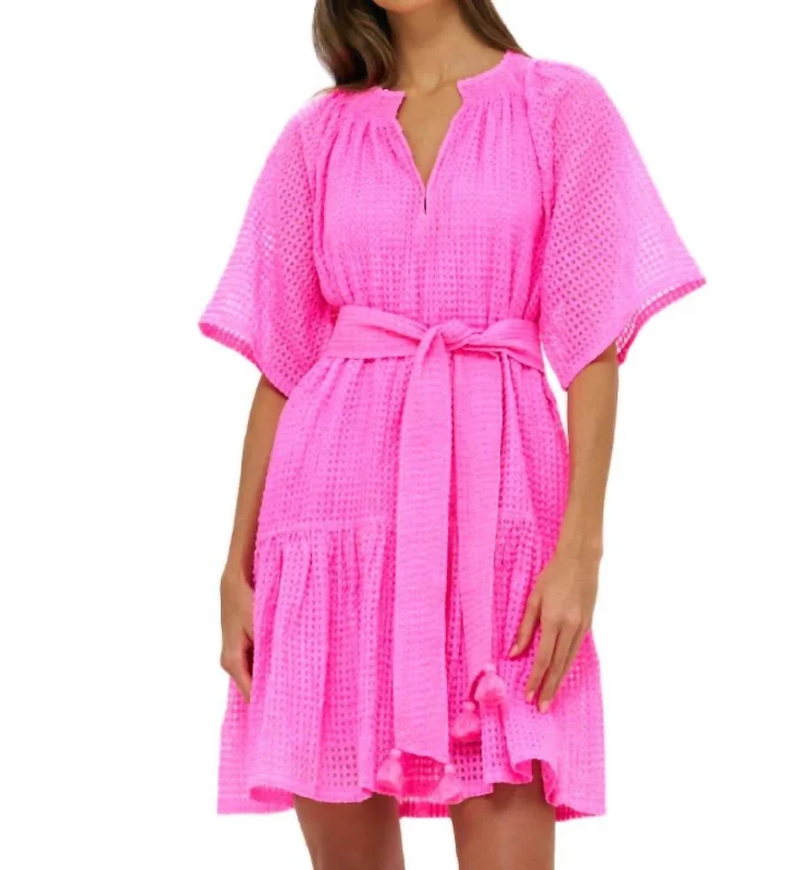 Raglan Belted Mini Dress In Delray Pink Stylish Short Sleeve Mini Dress