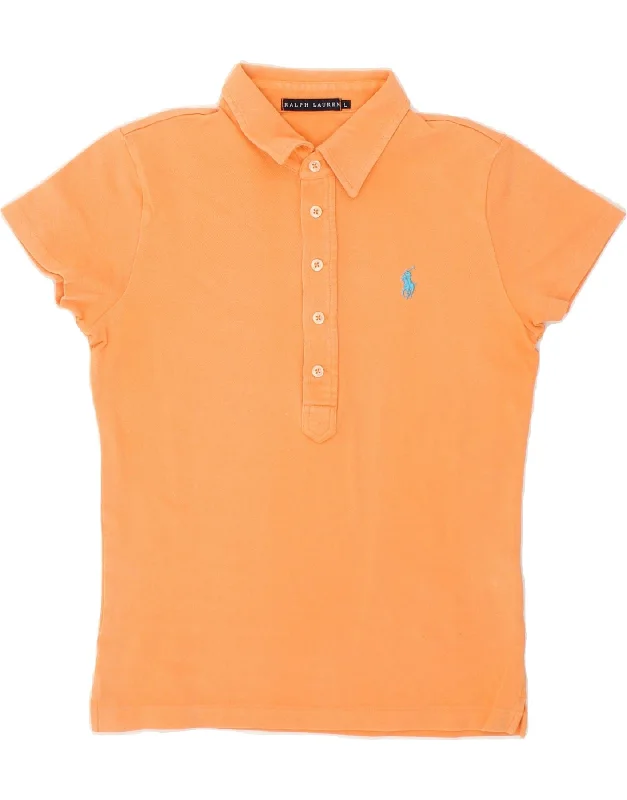 RALPH LAUREN Womens Polo Shirt UK 14 Large Orange Relaxed Short Sleeve Tee
