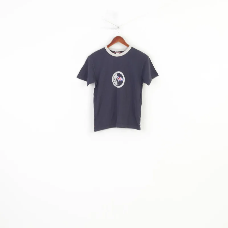 Reebok Classic Women M Shirt Navy Cotton England Vintage Crew Neck Top Classic V-Neck Short Shirt