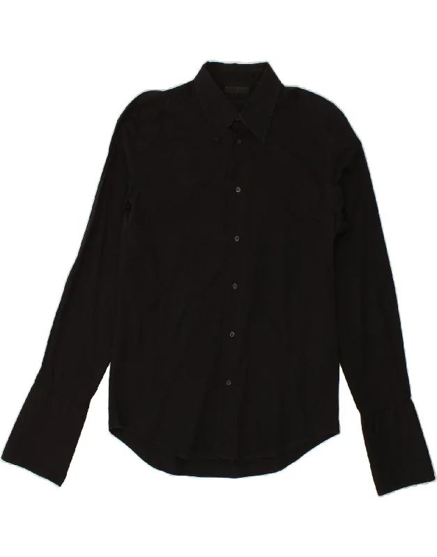 RICHMOND Womens Shirt UK 20 2XL Black Cotton Fashionable Short Sleeve Shirt