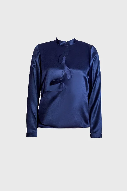 Royal Blue Ant Shirt Chic V-Neck Short Blouse