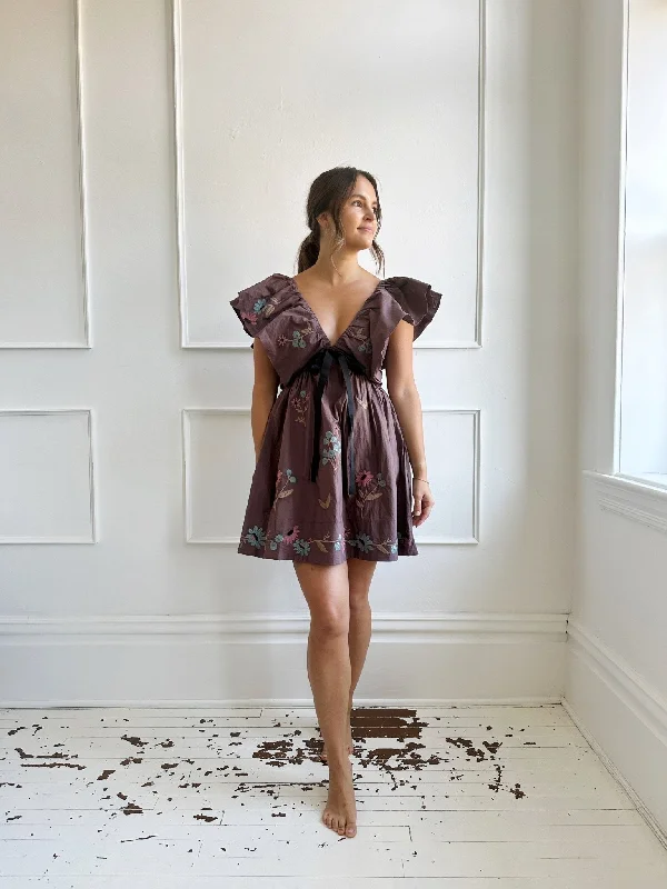 Ruffle Sleeve Embroidered Mini Dress Classic Floral Print Mini Dress