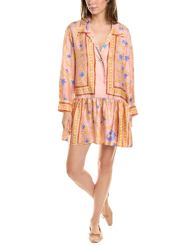 Sandro Flounce Silk Mini Dress Classic Solid Mini Dress