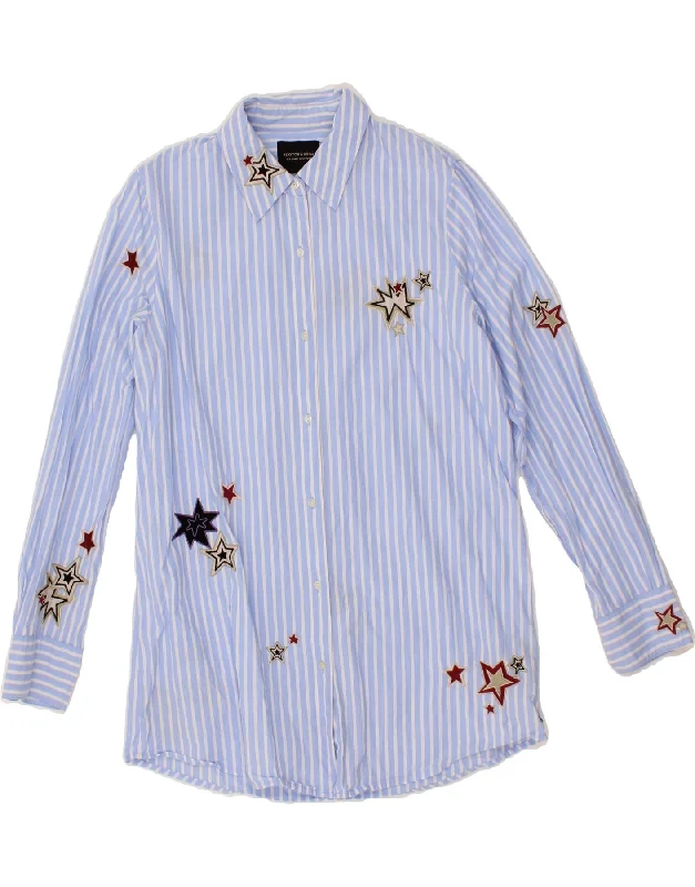 SCOTCH & SODA Womens Shirt UK 10 Small Blue Striped Cotton Trendy Turtleneck Short Shirt SCOTCH & SODA Womens Shirt UK 10 Small Blue Striped Cotton Trendy Turtleneck Short Shirt