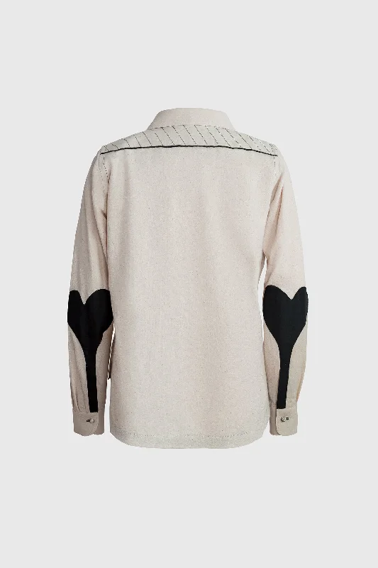 Shirt - Black Heart Placket Sleeves Casual Ruffle Short Shirt