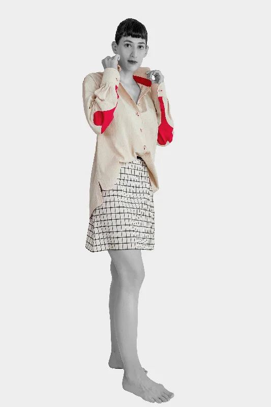Shirt - Red Heart Placket Sleeves Comfortable Loose Short Sleeve