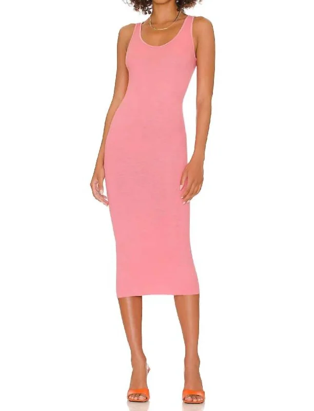 Silk Rib Tank Midi Dress In Vintage Pink Cozy Spaghetti Strap Midi Dress