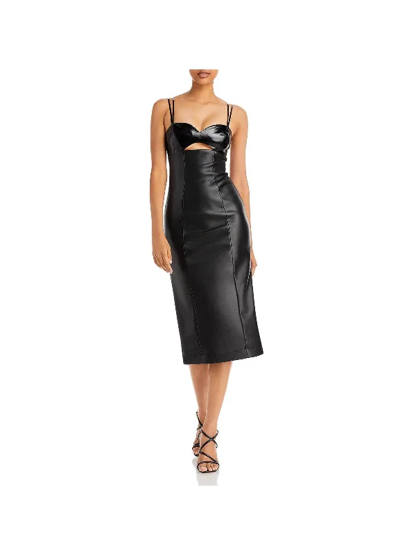Sketching Womens Faux Leather Empire Midi Dress Trendy Square Neck Midi Dress