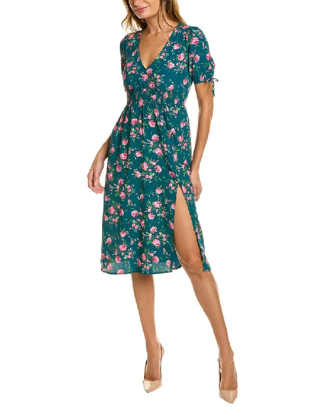 Socialite V-Neck Midi Dress Elegant Pleated Sleeve Midi Dress
