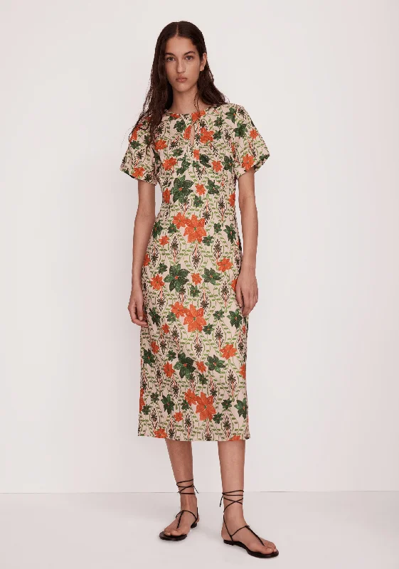 Solaria S/S Midi Dress_Print Trendy Flared Sleeve Midi Dress