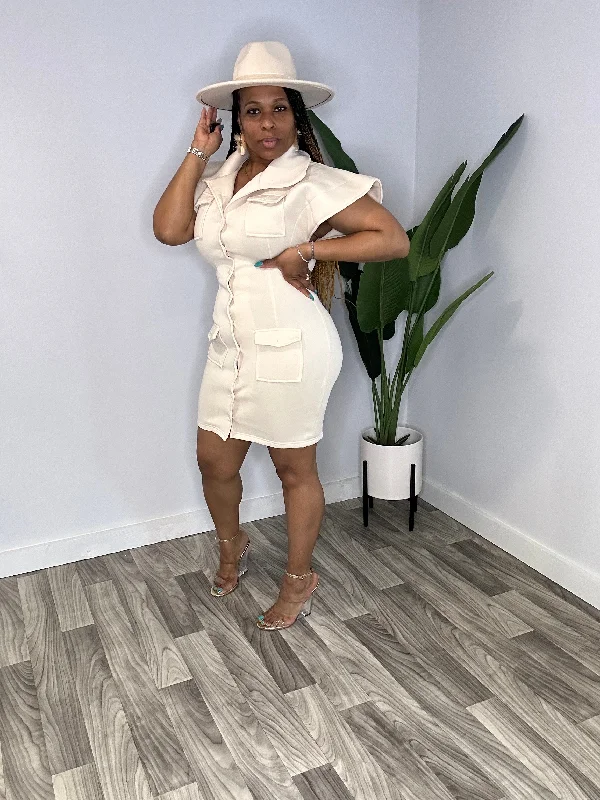 Solid Ruffle Sleeve Button Down Mini Dress Elegant Mini Dress with Ruffles