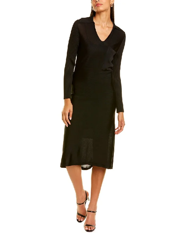 St. John Knit Collared Midi Dress Elegant Sleeveless Midi Dress