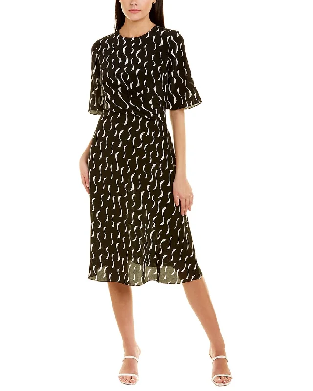 St. John Printed Silk Midi Dress Stylish Color Block Midi Dress