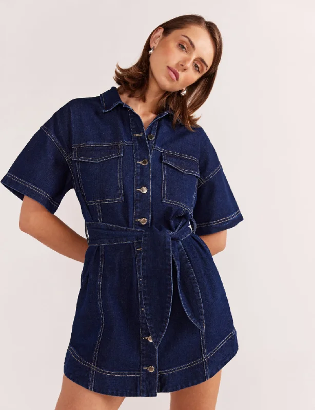 Staple the Label - Luca Denim Mini Dress Cozy Jersey Mini Dress