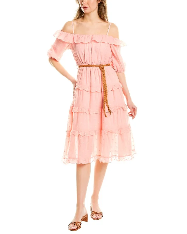 Stellah Off-The-Shoulder Midi Dress Stylish Button-Up Midi Dress