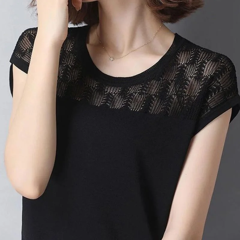 Summer Women's Loose All-match Sunscreen Shirts Thin Tops Knitted Bottoming Shirts Fashionable Sheer Short Shirt