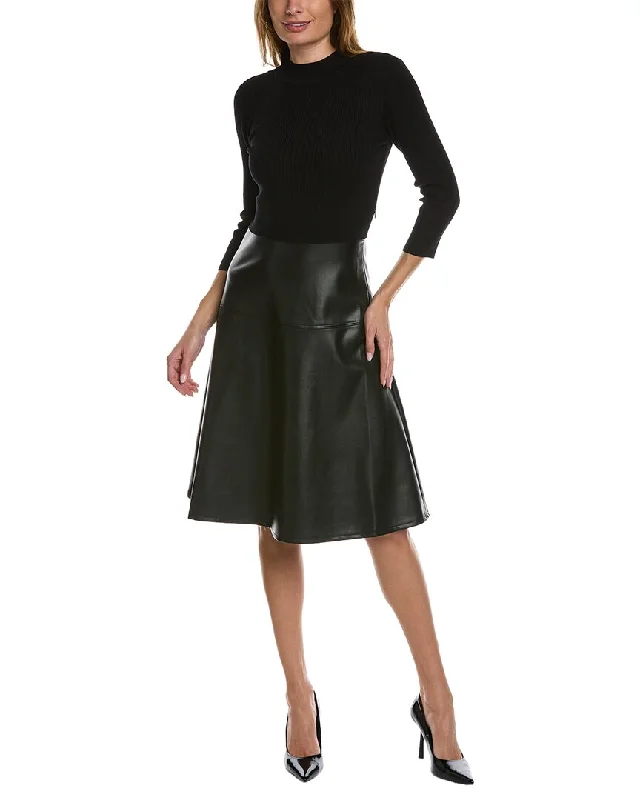 T Tahari Mock Neck Rib Midi Dress Classic Black Midi Dress