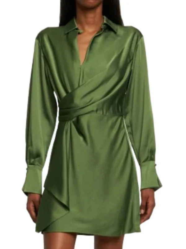 Talit Draped Mini Dress In Olive Green Trendy Camisole Mini Dress