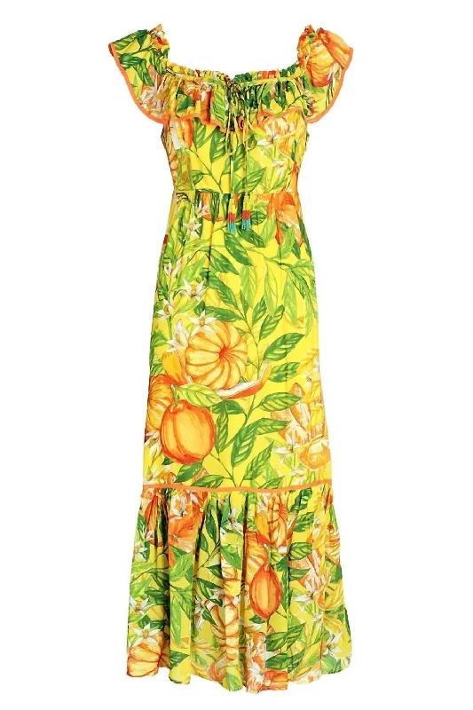 Tangerines Yellow Midi Dress In Yellow Multi Cozy Midi Dress with Pockets