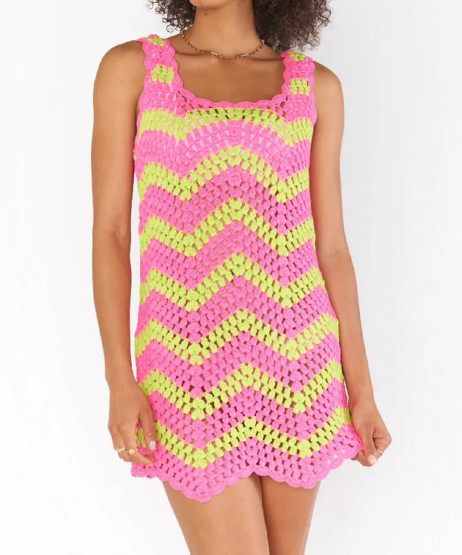 Tara Mini Dress In Watermelon Wave Crochet Classic Casual Mini Dress