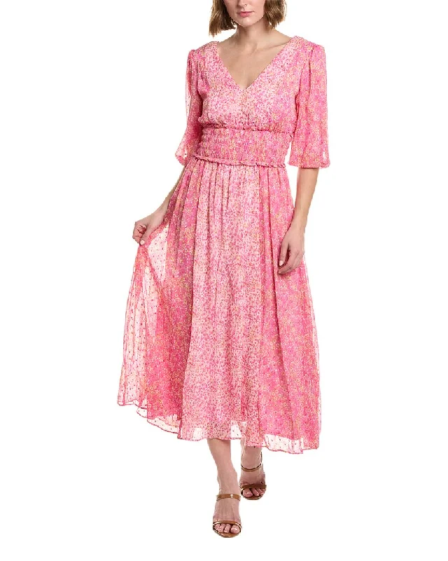Taylor Printed Chiffon Lurex Stripe Midi Dress Fashionable Casual Midi Dress