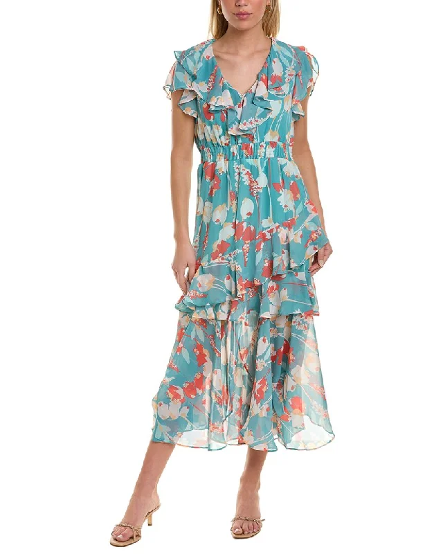 Taylor Ruffle Midi Dress Fashionable Floral Embroidery Midi Dress
