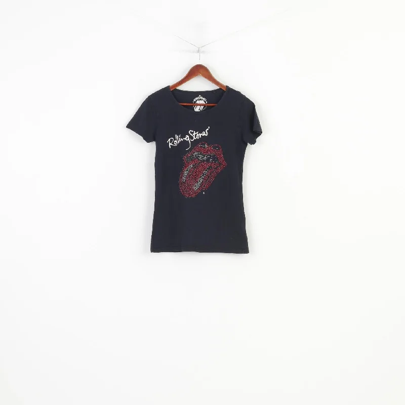 The Rolling Stones Women 170 S Shirt Black Mouth Graphic Cotton Fit Vintage Fif'ty Years Top Classic Short Sleeve Blouse The Rolling Stones Women 170 S Shirt Black Mouth Graphic Cotton Fit Vintage Fif'ty Years Top Classic Short Sleeve Blouse