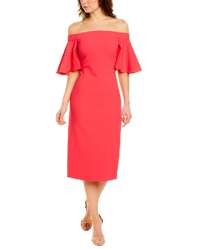 Theia Off-The-Shoulder Midi Dress Trendy Knit Midi Dress
