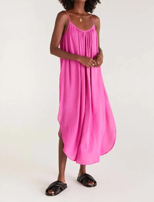 Tiana Crinkle Midi Dress In Rose Violet Elegant Satin Midi Dress