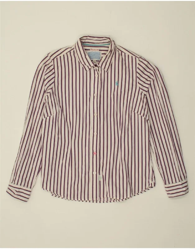 TOM JOULE Womens Shirt UK 14 Medium Purple Pinstripe Cotton Elegant Draped Short Shirt TOM JOULE Womens Shirt UK 14 Medium Purple Pinstripe Cotton Elegant Draped Short Shirt