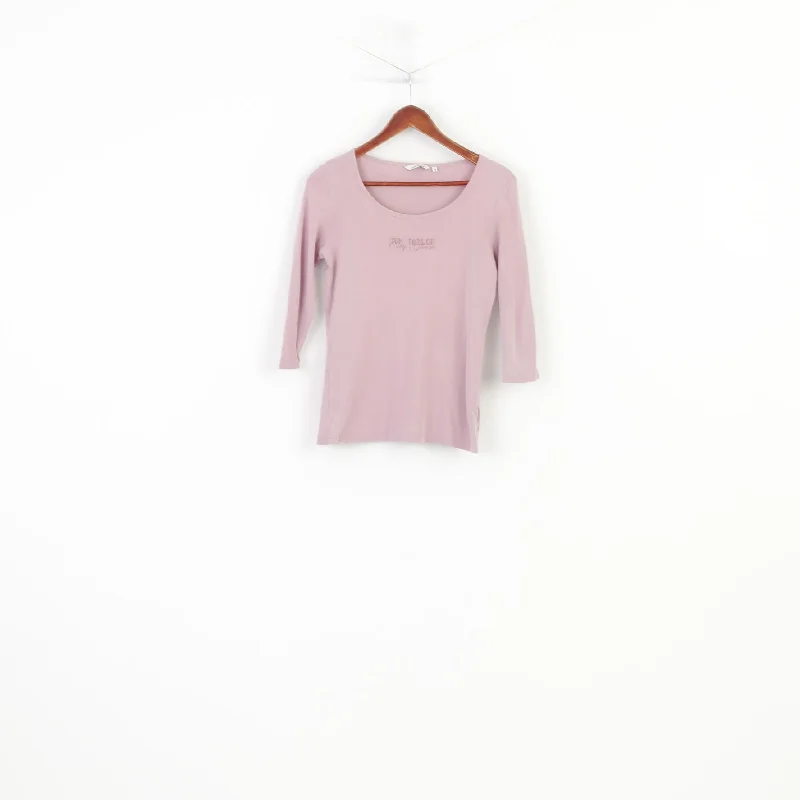 Tom Tailor Women M Shirt Pink City Glam Cotton Top 7/8 Sleeve Crew Neck Top Casual Slouchy Short Sleeve