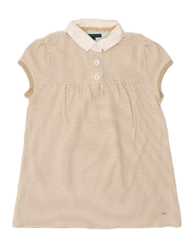 TOMMY HILFIGER Womens Polo Shirt UK 12 Medium Beige Striped Cotton Elegant Lace-Trimmed Short Shirt TOMMY HILFIGER Womens Polo Shirt UK 12 Medium Beige Striped Cotton Elegant Lace-Trimmed Short Shirt