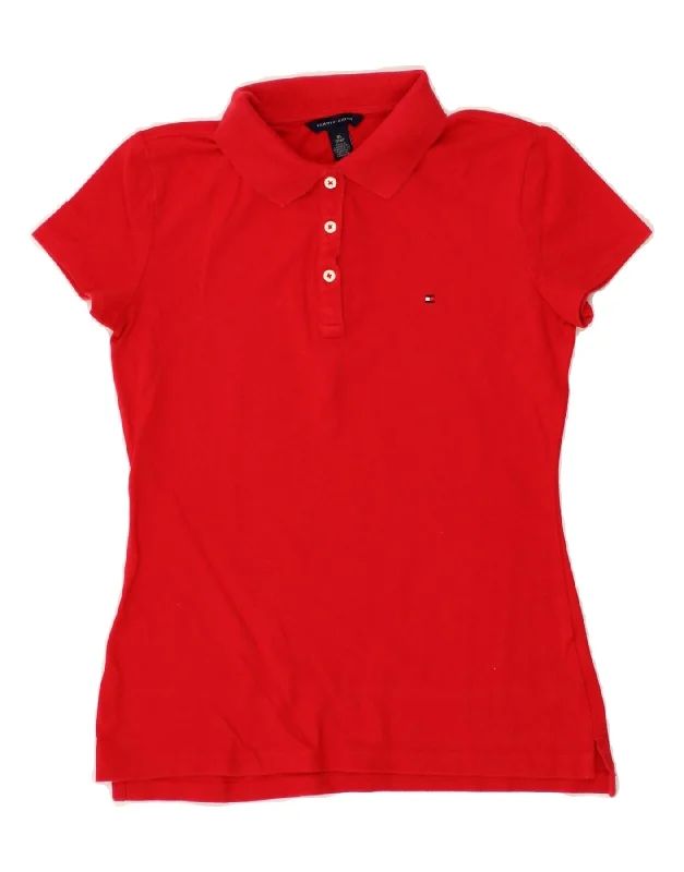 TOMMY HILFIGER Womens Polo Shirt UK 6 XS Red Cotton Soft Cotton Short Tee