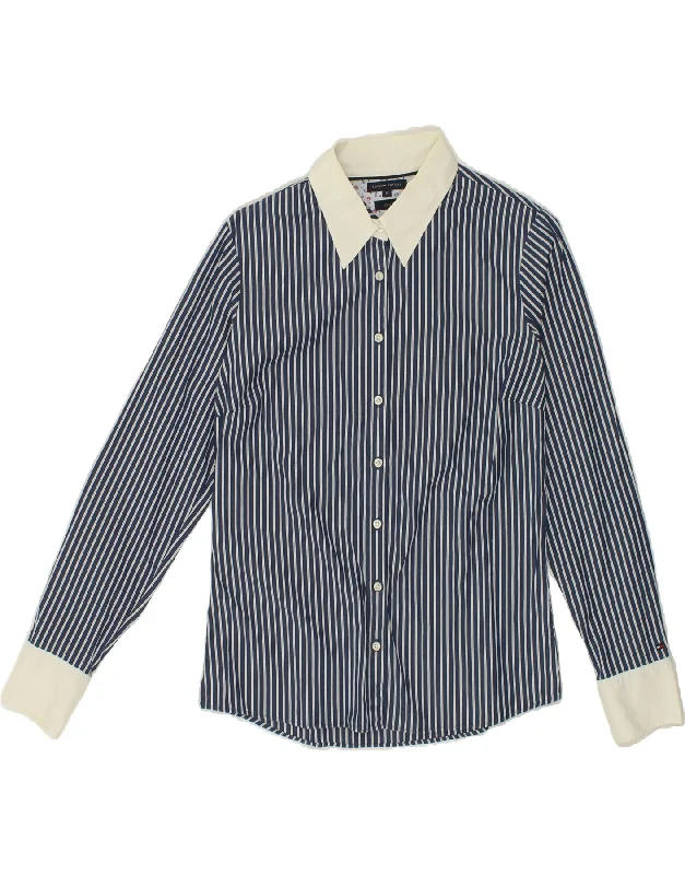 TOMMY HILFIGER Womens Shirt UK 10 Small Navy Blue Striped Cotton Cozy Cotton Short Tee TOMMY HILFIGER Womens Shirt UK 10 Small Navy Blue Striped Cotton Cozy Cotton Short Tee