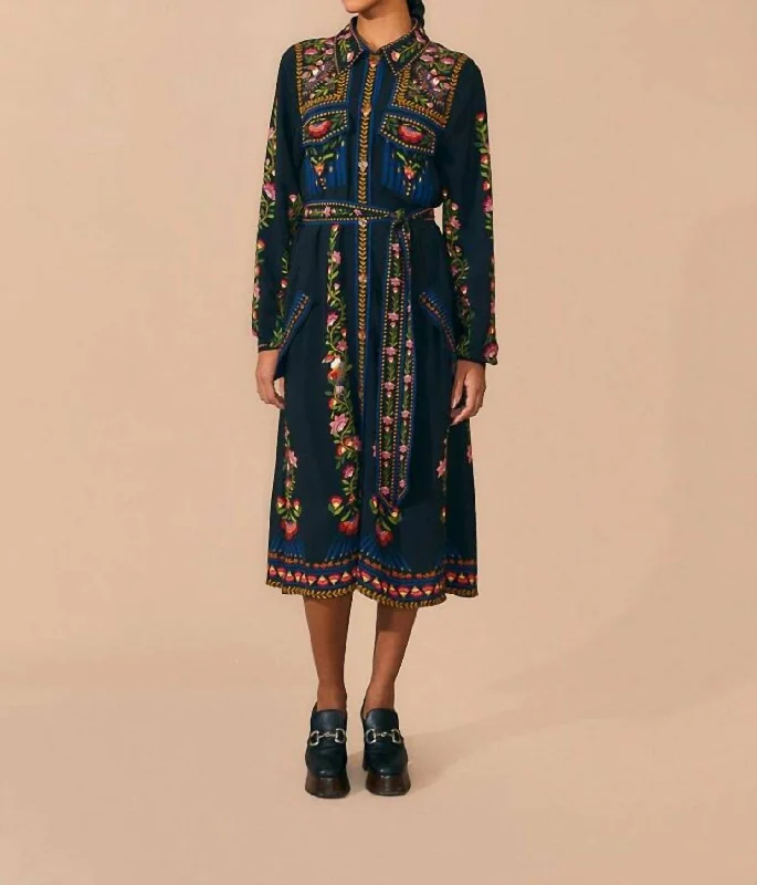 Toucan Garden Midi Dress In Black Fashionable High-Low Midi Dress