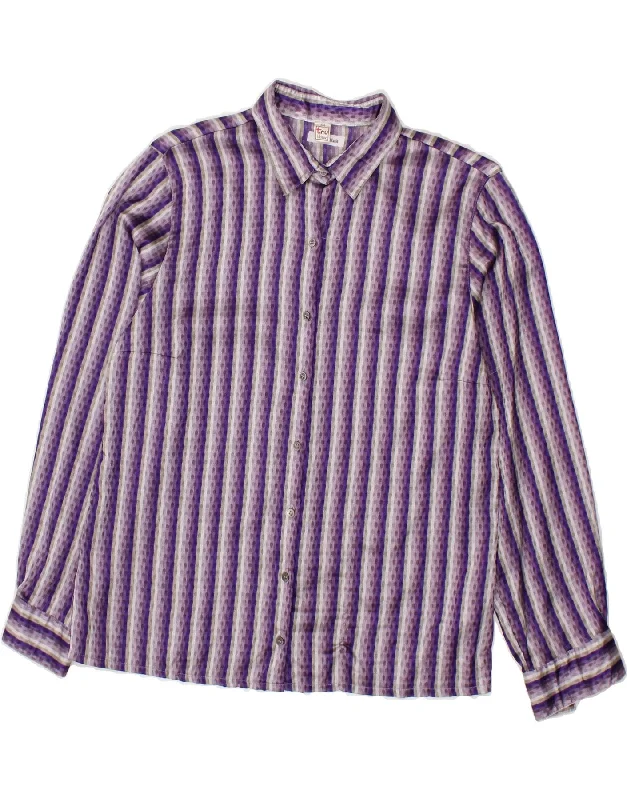 TRU Womens Shirt Blouse IT 44 Medium Purple Striped Polyester Elegant Off-Shoulder Short Shirt TRU Womens Shirt Blouse IT 44 Medium Purple Striped Polyester Elegant Off-Shoulder Short Shirt
