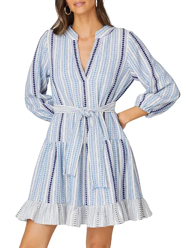 Umbrella Mini Dress In Light Blue Multi Elegant Mini Dress with Pleats