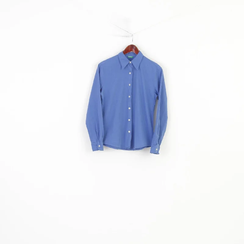 United Colors Of Benetton Women S Casual Shirt Blue Cotton Long Sleeve Colar Classic Top Stylish Round Neck Shirt