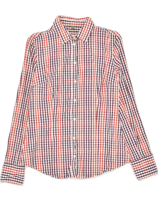 UNITED COLORS OF BENETTON Womens Shirt UK 12 Medium Multicoloured Gingham Comfortable Peplum Short Shirt