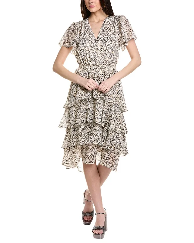 Vince Camuto Four Tier Layered Midi Dress Trendy Ruched Side Midi Dress