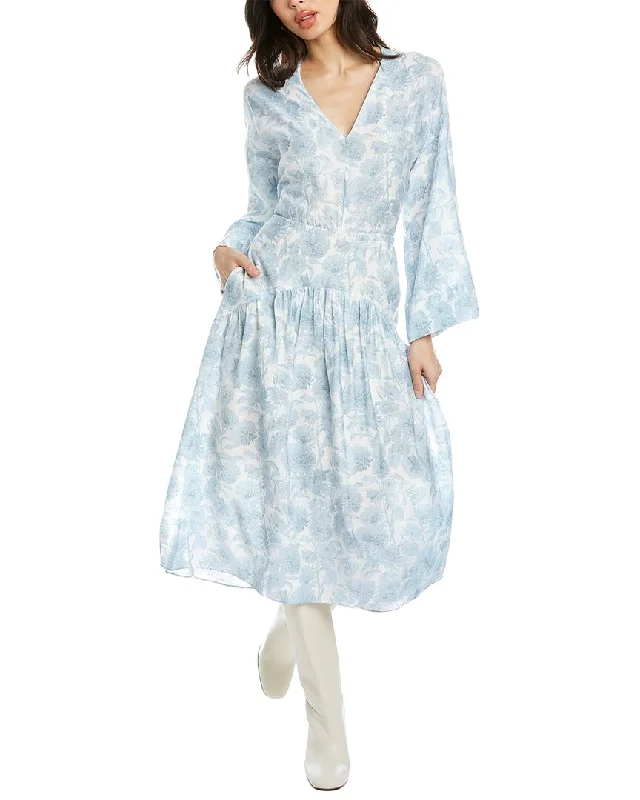 Vince Dahlia Tiered Midi Dress Comfortable Denim Midi Dress